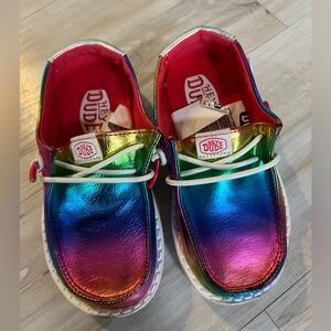 Worn once! Toddler size 8 Hey Dude Kids Rainbow Shoes • rainbow metallic
